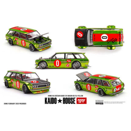 Mini GT 1/64 Kaido House Datsun KAIDO 510 Wagon OG Flo Yellow – Diecast Model Araba