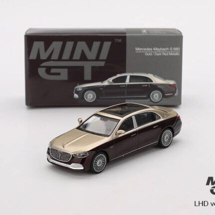 Mini GT 1/64 Mercedes-Maybach S680 Gold / Dark Red Metallic – Diecast Model Araba