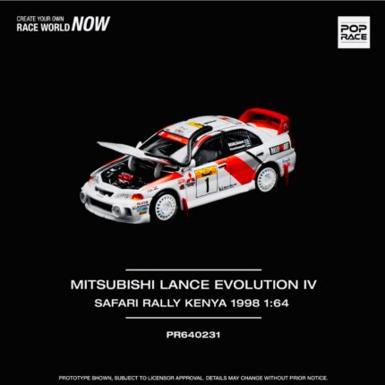Pop Race Factory Sealed Mitsubishi Lance Evolution IV Safari Rally Kenya #231
