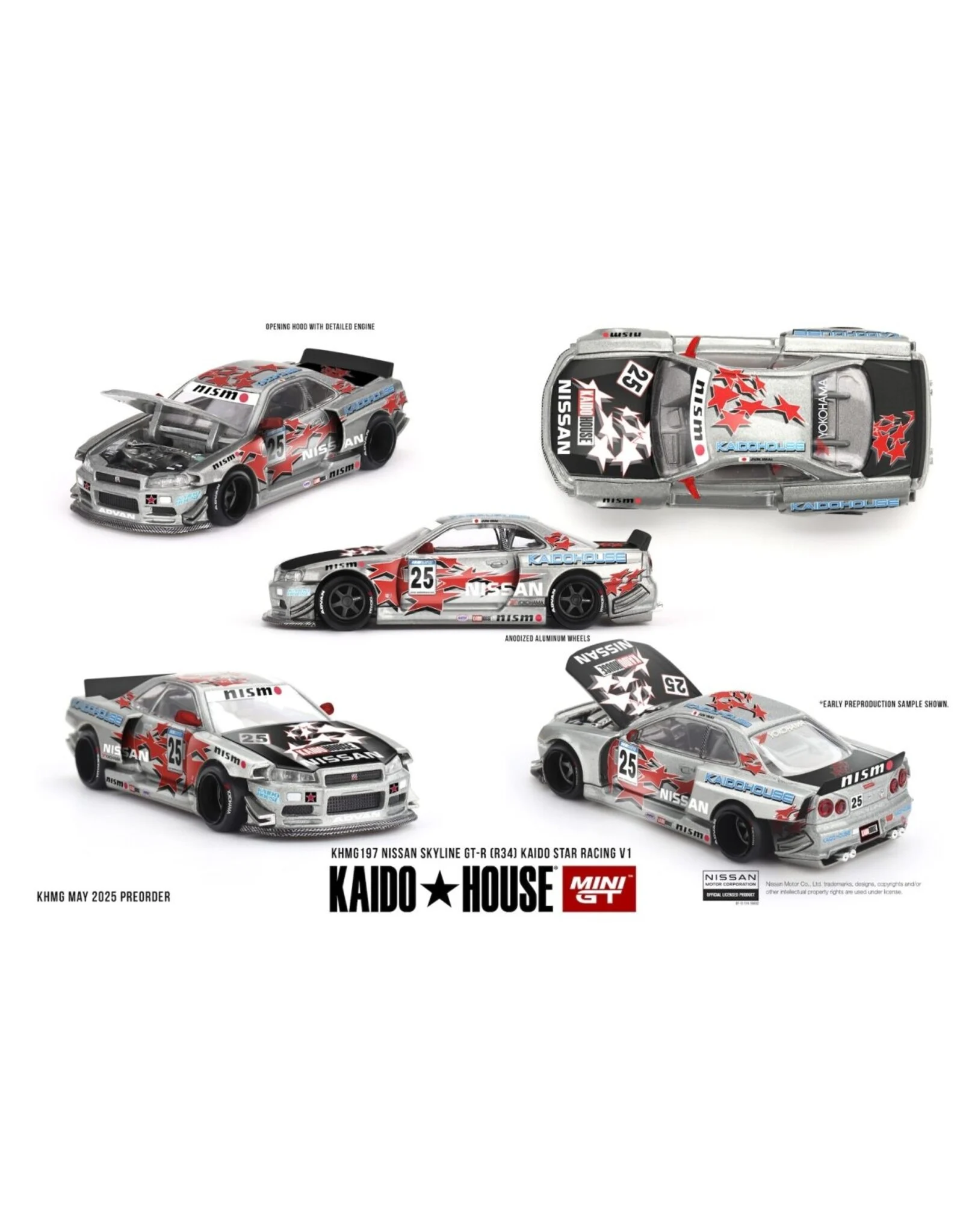 nissan-motorsport-nissan-skyline-gt-rr34kaido-star Mini GT 1/64 Nissan Skyline GT-R R34 Kaido Star Racing V1 - Görsel 1